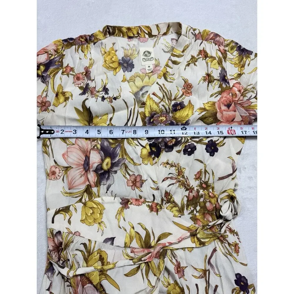 Anthropologie Floral V-Neck Wrap Maxi Dress Sz Sm Ivory Orange 30420T Spring
